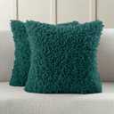FUTEI Pack of 2 Decorative Throw Pillow Covers 18x18 Inch,Soft Fluffy Faux Wool Fur Boucle Textured Cushion Case,Modern Home Decor for Couch Bed Living Room Office,Teal