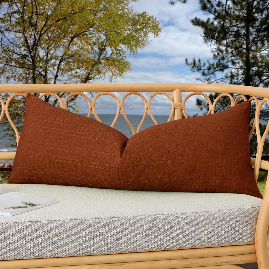 Kevin Textile Outdoor Waterproof Long Lumbar Pillow Cover 14x36 Inch Pack of 1 Checkered Decorative Rectangle Cushion Throw Pillowcases Shell for Patio Tent Garden Couch Bed Sofa Burnt Orange