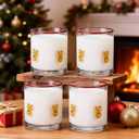 Vesici 4 Pack Christmas Icon Glass Cups 14oz Xmas Icon Juice Glass Christmas Coffee Mugs Double Old Fashioned Hand Blown Drinking Cups for Holiday Party Decor Lovely Gifts(Elk)