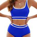 Adisputent Womens High Waisted Bikini Color Block Swimwear Bandeau Top Sports Style Scoop Crop Swimsuit 2 Piece Bathing Suits XL