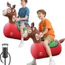 QPAU 2 Pack Large Inflatable Reindeer Hopper Bouncy Toy, 250lbs High Capacity Ride-on Animal for Kids & Adults, Soft Fabric Cover & Pump, Durable Puncture-Resistant Bouncer for Family Party Gift