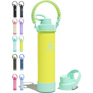 24 oz Insulated Water Bottle with 2 Lids (2-in-1 Straw & Spout Lid, Magnetic Lid), Slim Water Bottle with Strap, Stainless Steel Water Bottle for Hiking, Gym, Travel, BPA-Free, Yellow