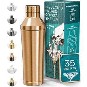 BARE BARREL Insulated Cocktail Shaker Set | Double Wall Stainless Steel | Martini Shaker for Home Bar Bartending | Built-in Drink Measure System & Strainer, Travel Bag, Recipes | Gift Set (Copper)
