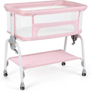 Cowiewie Bassinet Bedside Sleeper, Breathable Baby Bedside Bassinet and Mattress, Lightweight and Portable for Bedside Sleeping (Pink), Crib