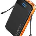 Portable Charger Power Bank Built-in Cables, 32000mAh 22.5W USB C Fast Charging, 5 Outputs 3 Inputs Travel Essentials Battery Pack Compatible with iPhone, iPad, Samsung, Google Pixel, Orange