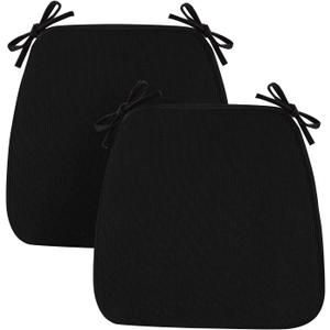 Chair Cushions for Dining & Kitchen Chairs 2'' Thick High-Density Foam with Gel-Infused Non-Slip Removable Washable Cover Ties Comfortable & Breathable Seat Pads (Black, 2 Count (Pack of 1))
