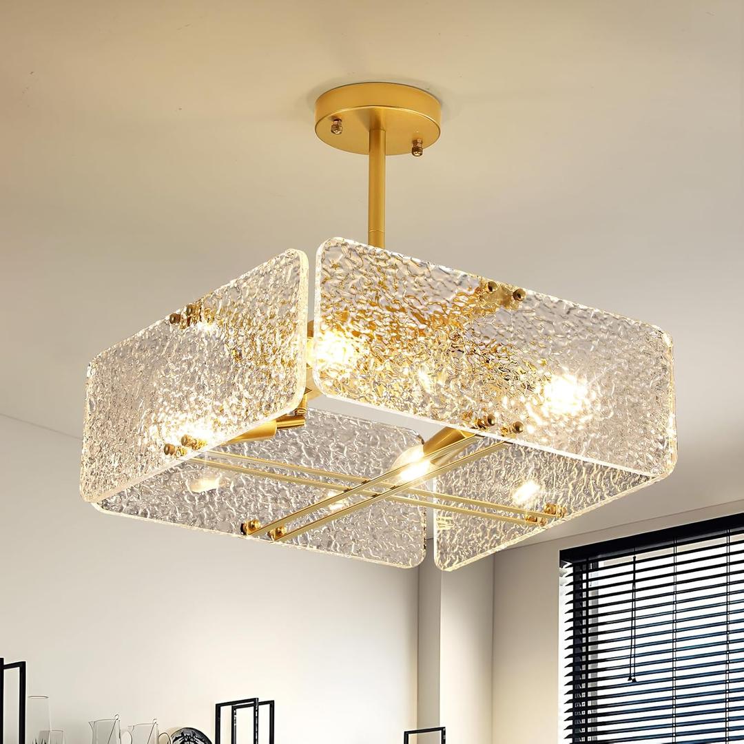 Semi Flush Mount Ceiling Light Gold Acrylic Ceiling Light Fixture 4-Light Foyer Lighting fixtures for Living Room,Hallway,Bedroom,Kitchen Island,Dining Room