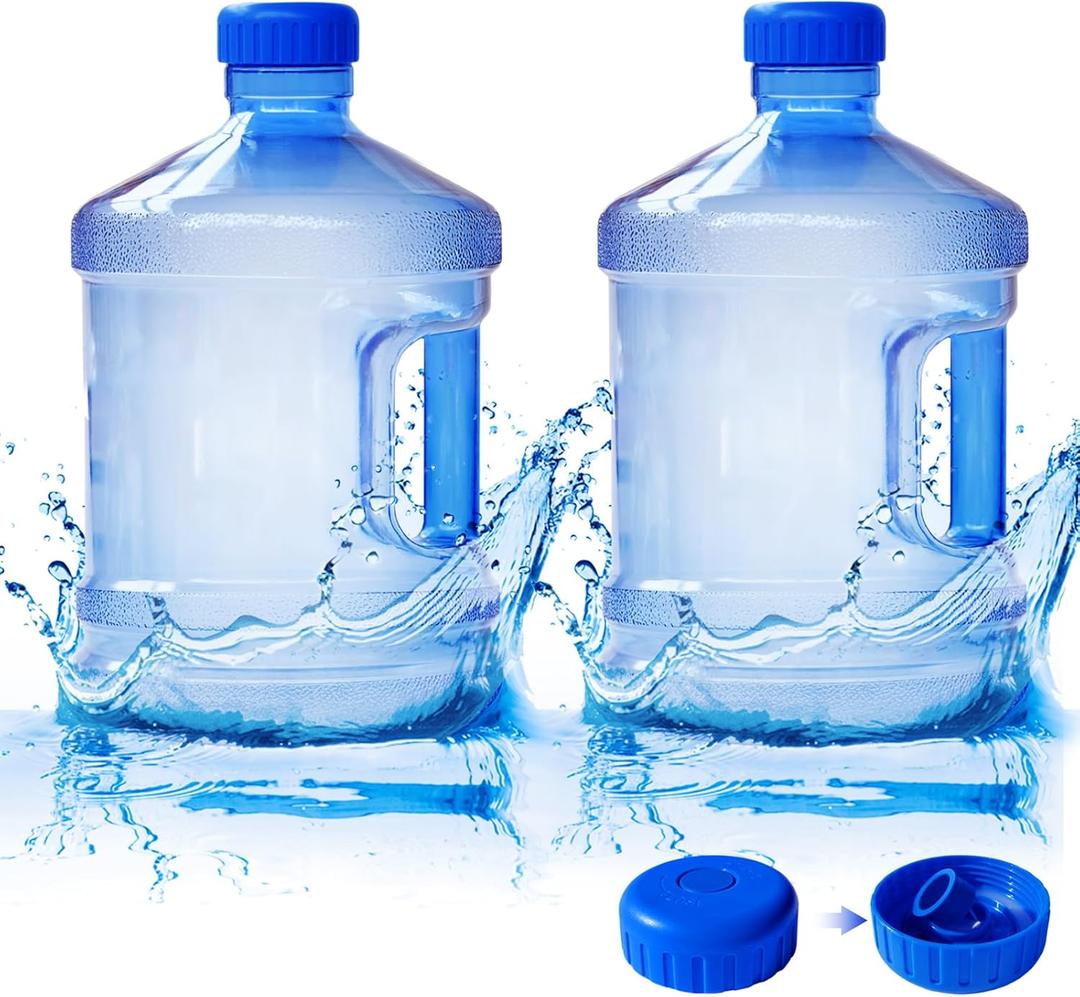 Alaeseje 2 Pieces Round Plastic Water Jug,1 Gallon Water Bottle with Handle and Screw Cap,Large Reusable Leak Proof Bottle for Camping,Outdoor Travel,Gym
