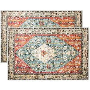 2 Pcs Washable Indoor Doormat 18" x 30" Non Slip Retro Floor Mat Area Rug Absorbent Entrance Rug Distressed, Accent Throw Rug for Bedroom Kitchen Entryway Bathroom (Tribal)