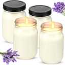 MTLEE 4 Pack 12 oz Mason Jar Candle Soy Candles with Essential Oils Scented Soy Wax Candles for Home Valentine Wedding Birthday Gift Farmhouse Collection Baby Shower Party(Lavender)