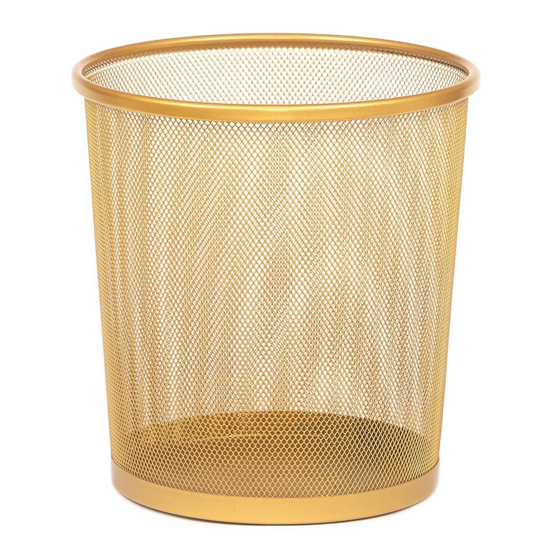 SHS Round Mesh Stainless Steel Wastebasket Trash Can Recycling Bin for Home, Office, Bathroom, Bedroom & Kitchen, 3.5 Gallon / 12L, 11 Height x 10 Diameter Garbage Can (Gold)