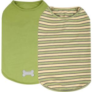KYEESE 2Pack Dog Shirts Striped T Shirt Soft Tee for Small Dogs Cotton Tank Top Lightweight Sleeveless Vest Dog Clothes, Small,Green+Striped