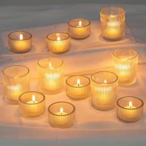 Glasseam Clear Glass Votive Candle Holders: Small Tea Light Candle Holders in Bulk, Ribbed Vintage Candle Holder Set of 24, Decorative Tealight Holders for Wedding Centerpieces Party Decorations