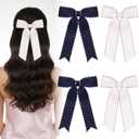 4 Pcs Edged Grosgrain Ribbon Hairpins, White Silk Hairclips Blue Bow Tie Knotted Ribbon Hairpins Accessories for Women Girls Thin Thick Hair Birthday Dance Graduation Party (White, Blue)