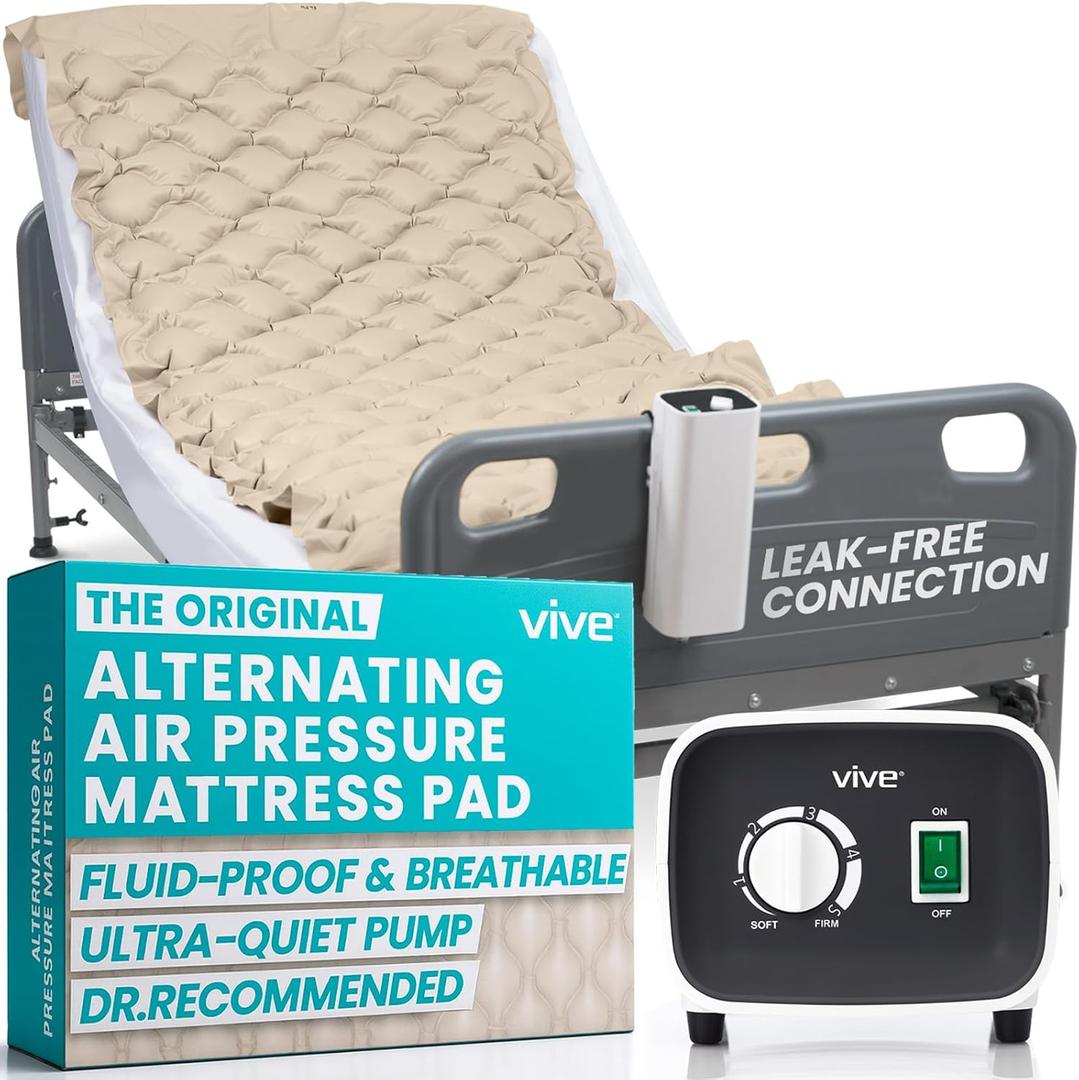 Vive Alternating Air Pressure Mattress Pad - The Original Bed Sore Prevention Solution - Hospital Topper for Bedridden Patients - Includes Waterproof, Breathable Ulcer Cushion & Whisper Quiet Pump (36 W x 78 L)