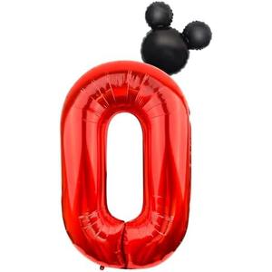 Mouse Number 0 Balloon 40 Inch Red Number 0 Balloon Mini Mouse Head Balloon Black Red Large Numeral Zero Balloon for Mouse Clubhouse Birthday Baby Shower