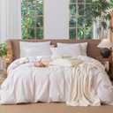 MooMee Striped Duvet Cover Set 100% Washed Cotton Linen Like Textured Breathable Durable Soft Comfy (Heathered Greyish Pink Pinstripes, Full 80"x90")