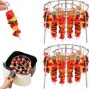 2PCS Air Fryer Rack Round with 24 Skewers, 6 Inch Air Fryer Skewer Stand, Stainless Steel Hanging Oven Skewers Rack Accessories, Multifunctional Grill for Cooking Kebabs