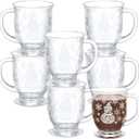 Sliner 6 Pcs Snowman Mugs Coffee Mugs Winter Snowflake Glass Mug with Handle 15 oz Winter Holiday Clear Cups for Chocolate Cocoa Women Men Christmas Gift (White)