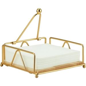 7UYUU Gold Napkin Holder for Table with Weighted Arm, Square Metal Flat Napkin Holder for Kitchen Dinner Countertop Outdoor Table