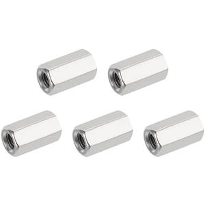 HiPicco Hex Coupling Nuts, M8 x 1.25-Pitch 24mm/0.94" Length Metric Coarse Thread, 5 Pack 304 Stainless Steel Rod Coupling Nut for Threaded Rods & Studs