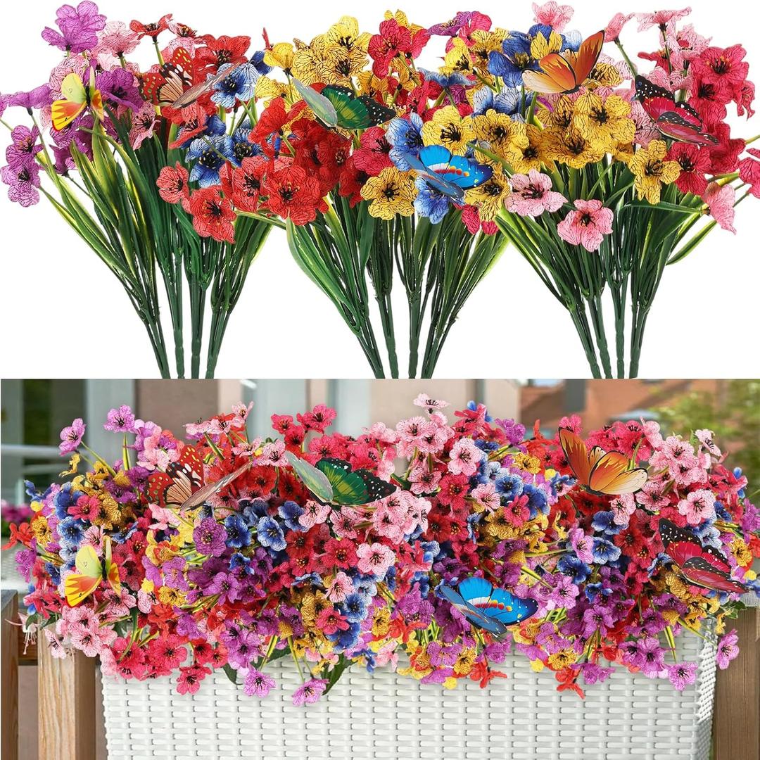Multicolor Daisy12 Bundles Outdoor Artificial Flowers with 6pcs Buttefly UV Resistant Artificial Flowers for Garden, Planters, and Outdoor Dcor No Fade Fake Flowers