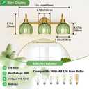 Bathroom Light Fixtures (3-Light, 20 in), Brushed Gold Vanity Lights for Bathroom with Ribbed Green Tulip Glass Shade, Vintage Vanity Wall Lights for Mirror Bedroom Living Room Hallway