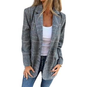 IDEALSANXUN Tweed Blazers for Women 2024 Fall Winter Long Oversized Plaid Houndstooth Blazers Casual Dressy Business Work Suit Jackets, Blue, XL