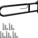 30.3 Inch Toilet Grab Bar, ROYSRHXB Black U Shaped Flip Up Safety Rails with Toilet Paper Holder, Heavy Duty Stainless Steel Bathroom Support Handle with Anti Slip Knurled Grip for Elderly Seniors