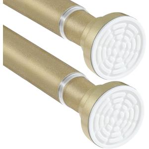 2 Pack Gold Shower Curtain Rods for Windows 28 to 48 inch Adjustable Shower Rod Spring Tension Curtain Rods No Drilling Extra Long Gold Curtain Rod Non Slip Shower Rods for Bathroom Window Cafe