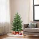 ENVEN 4FT Pre-Lit Artificial Norfolk Pine Christmas Tree Realistic Potted Tree with 100 LED Lights & 8-Function Battery Box, Pre-Assembled Faux Holiday Dcor for Indoor Use