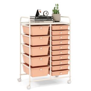 15-Drawer Utility Rolling Organizer Cart Multi-Use Storage-Peach - Color: Peach
