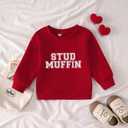 GLIGLITTR Toddler Baby Boy Valentines Sweatshirt Outfit Long Sleeve Stud Muffin Letter Print Pullover Shirt Clothes (Red)