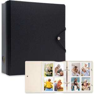 A5 Kpop Photocard Binder, 2 Ring Binder Photo Album for Fujifilm Instax Mini Camera Polaroid Printer Photo Film, 2x3 inch Kpop Photocard Holder Book with 25 Pages 4 Pocket (Black)