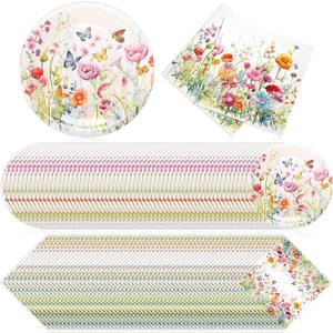Zhehao 120 Pcs Wildflower Dessert Plates Flower 7 Inch Disposable Paper Plates and Napkins Bulk Floral Birthday Party Decorations Wedding Party Supplies
