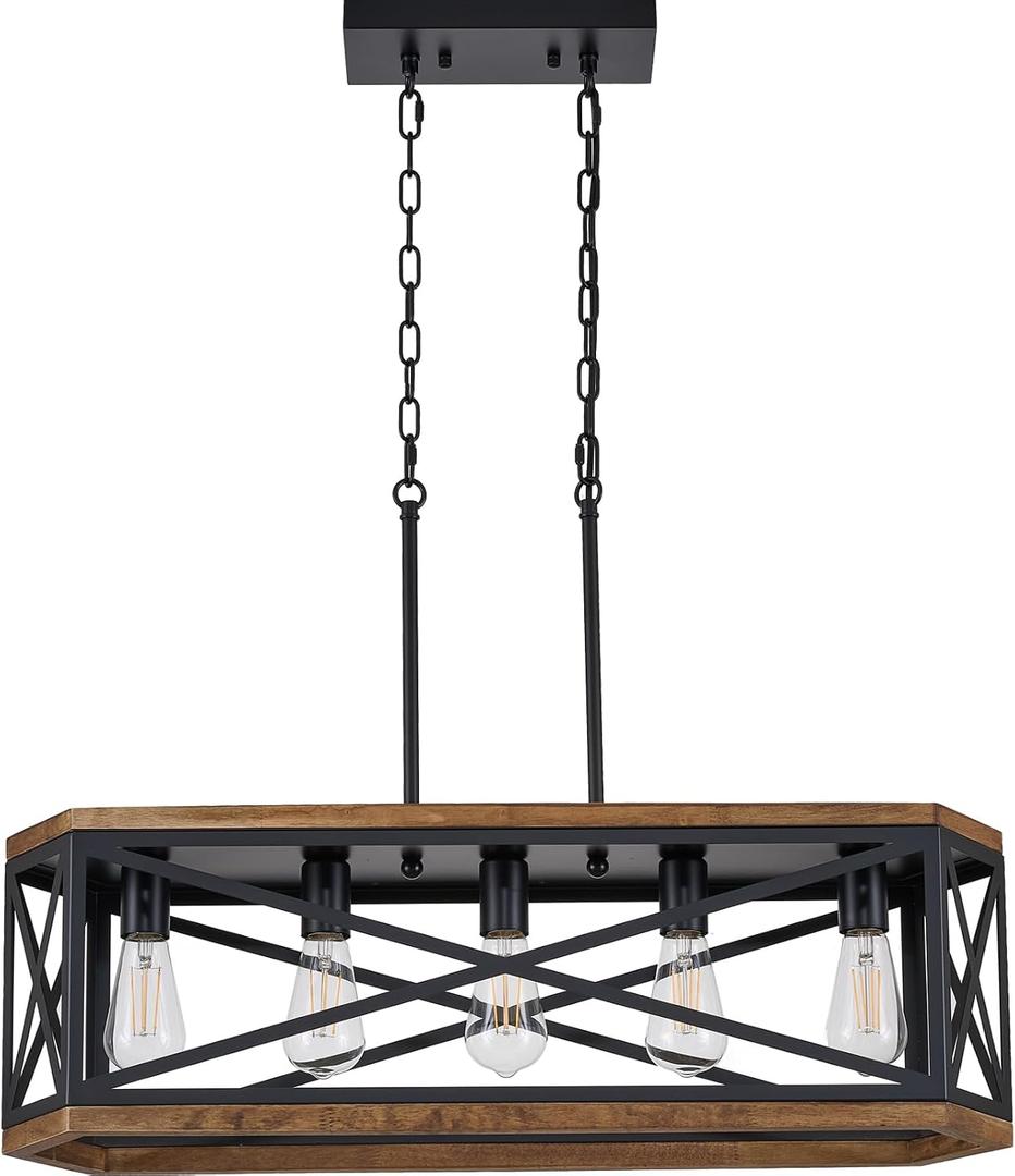 5-Light Rustic Dining Room Light Fixture,31" Farmhouse Kitchen Island Light
