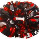 Lovecheer 2PCS Metallic Pom Poms Cheerleading with Baton Handle Cheer Pompoms for Kids Adults Team Sports Spirit Party Cheering (Black and Red)