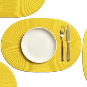 AHHFSMEI Placemats Set of 4 for Dining Table Washable Woven Non-Slip 18x12 inches Placemat Heat-Resistant Durable Table Mats for Dining Table Easy to Clean (Oval Yellow, 4)
