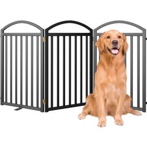 SNUOWU 3 Panels Full Metal Freestanding Dog Gates, 72" Extra Wide 32" Tall Free Standing Dog Pet Gate for Indoor & Outdoor. Foldable Pet Fences for Doorways, House, Stairs, Porch, Deck, Yard