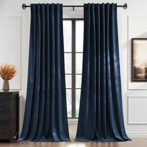 StangH Navy Blue Velvet Curtains 84 Inch Length, Blackout Drapes for Home Theater, Soundproof Noise Reducing Window Treatment for Day Sleepers with Back Tab & Hook Belt, W52 x L84, 2 Panels