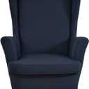 Wingback Chair Slipcover 2 Piece Stretch Armchair Cover Furniture Protector Washable Spandex Wing Navy Blue Chair Covers for Living Room