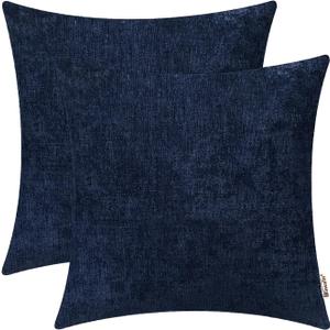 Brawarm Throw Pillow Covers Decorative 18 X 18 Inches Pack of 2 Cozy Chenille Cushion Cases for Couch Sofa Bed Living Room Home Navy Blue
