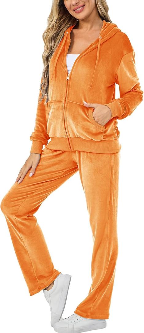 Velour Track Suits for Women Set Fall Sweatsuits 2 Piece (X-Large)