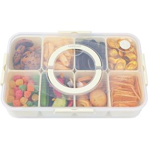 Snackle Box Container, Dishwasher and Microwave Safety Divided Serving Tray with Lid and Handle, Portable Snack Platters Clear Plastic Boxes for Fruits, Snacks and Candy8 Compartments
