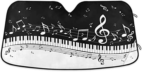Piano Music Notes Windshield Sun Shade White Keys Music Note Black Blackboard Sun Visor Protector Car Front Window Sunshades Protector Blocks UV Rays Foldable Universe for Car Truck SUV, 57x31.5in