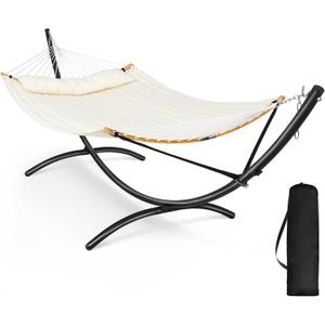 SUNCREAT Hammocks for Outside with Stand, Porch Hammock and Stand, 475 lbs Capacity, Patent Pending, Beige