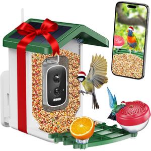 Bird Feeder with Camera, 2.5K UHD, AI Bird Species Recognition, Solar Powered, Instant Arrival Alerts, Weatherproof Squirrel-Proof Birdhouse with WiFi App Live View, 32GB Card & Accessories Included (Green)