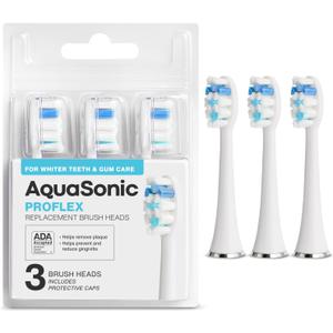 AquaSonic Genuine Proflex Replacement Brush Heads | ADA Accepted | for Whiter Teeth & Gum Care | Compatible with Many AquaSonic Toothbrush Handles (3 Pack White)