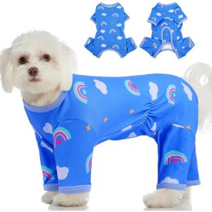 MIGOHI XXS Dog Pajamas,Soft Small Dog Fleece Sweater,Cute 4-Legged Pajamas for Small Dogs,Puppy Full Body Pjs with Long Sleeve for Cold Weather,Doggy Winter Jumpsuit Clothes for Boy & Girl,Blue,XXS