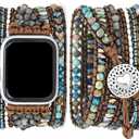 Compatible with Apple Watch Band 42mm 44mm 45mm 46mm 49mm Women Boho Beaded Bracelets,Multilayer 5 Wraps Handmade Natural Jasper Strap for iWatch Series 10 9 8 7 6 5 4 3 2 SE Ultra,Turquoise